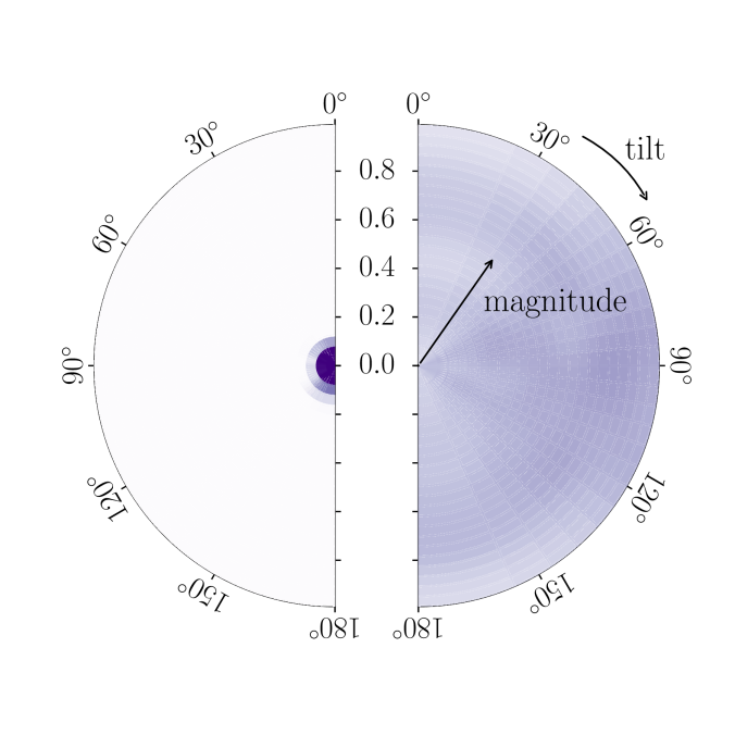 Orientation and magnitudes of the two spins